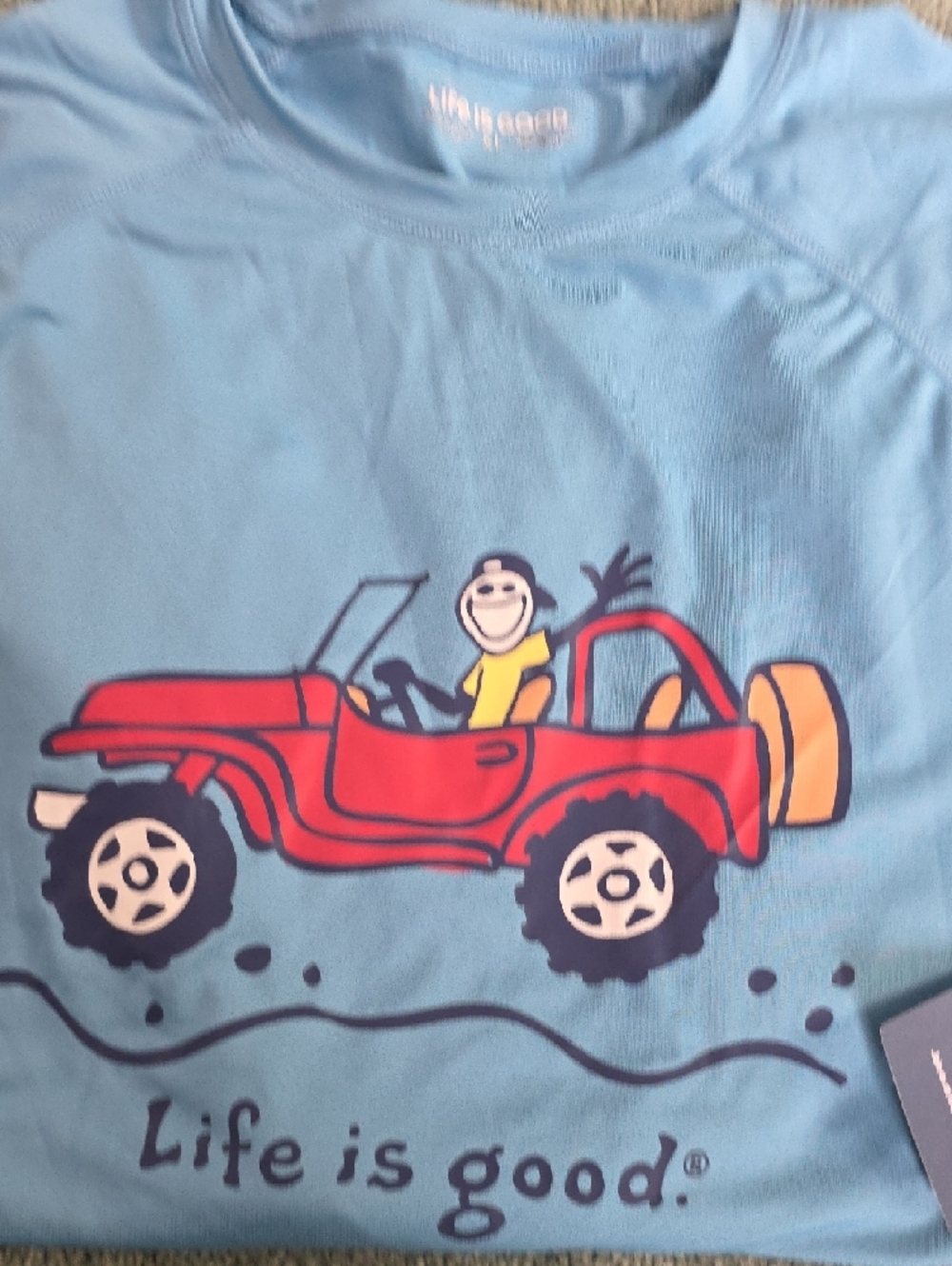 Life Is Good Mens XL Light Blue Long Sleeve Tee with Red Jeep Graphic, NWT. - Picture 12 of 12